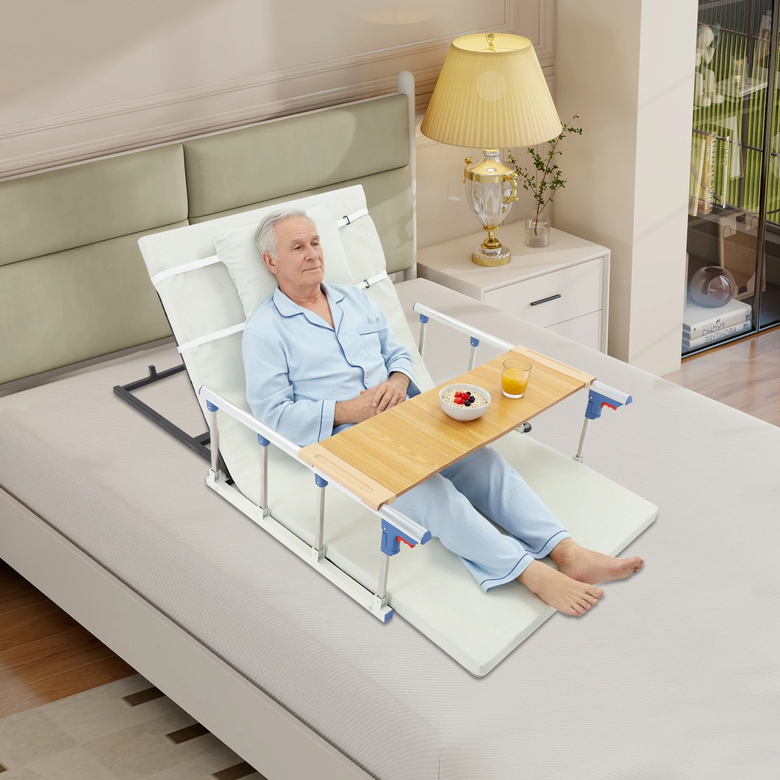 White Electric Bed Lifting Backrest, Electric Bed Assist to Get Up With Dining Table For The Elderly, Adjustable Bed Lifting Backrest With Guardrails
White Electric Bed Lifting Backrest, Electric Bed Assist to Get Up With Dining Table For The Elderly, Adjustable Bed Lifting Backrest With Guardrails