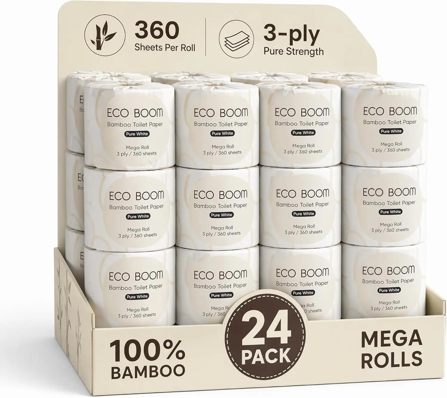 Bamboo Toilet Paper 3 Ply - 24 Mega Rolls, 360 Sheets Each - Tree-Free, FSC Certified, Septic Safe, Plastic Free
Bamboo Toilet Paper 3 Ply - 24 Mega Rolls, 360 Sheets Each - Tree-Free, FSC Certified, Septic Safe, Plastic Free