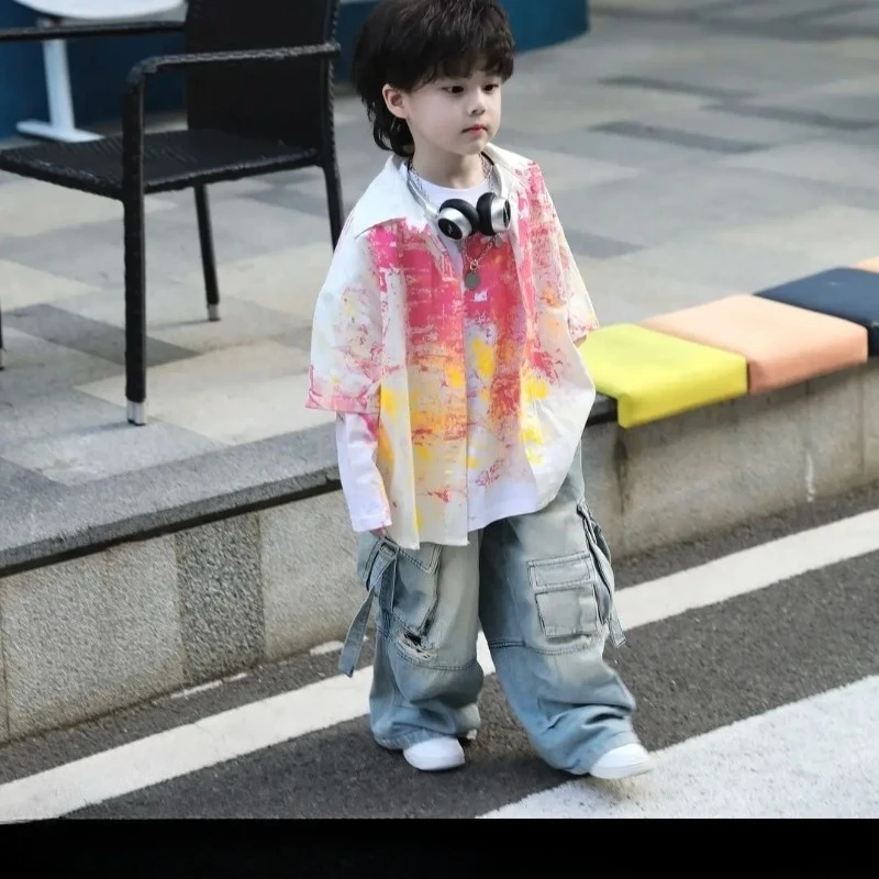 Korean Boys Spring Summer Clothes 3Pcs Set Pink Short Sleeved Shirt Long Sleeved T-shirt Wide Leg Jeans Children Denim Overalls 
Korean Boys Spring Summer Clothes 3Pcs Set Pink Short Sleeved Shirt Long Sleeved T-shirt Wide Leg Jeans Children Denim Overalls