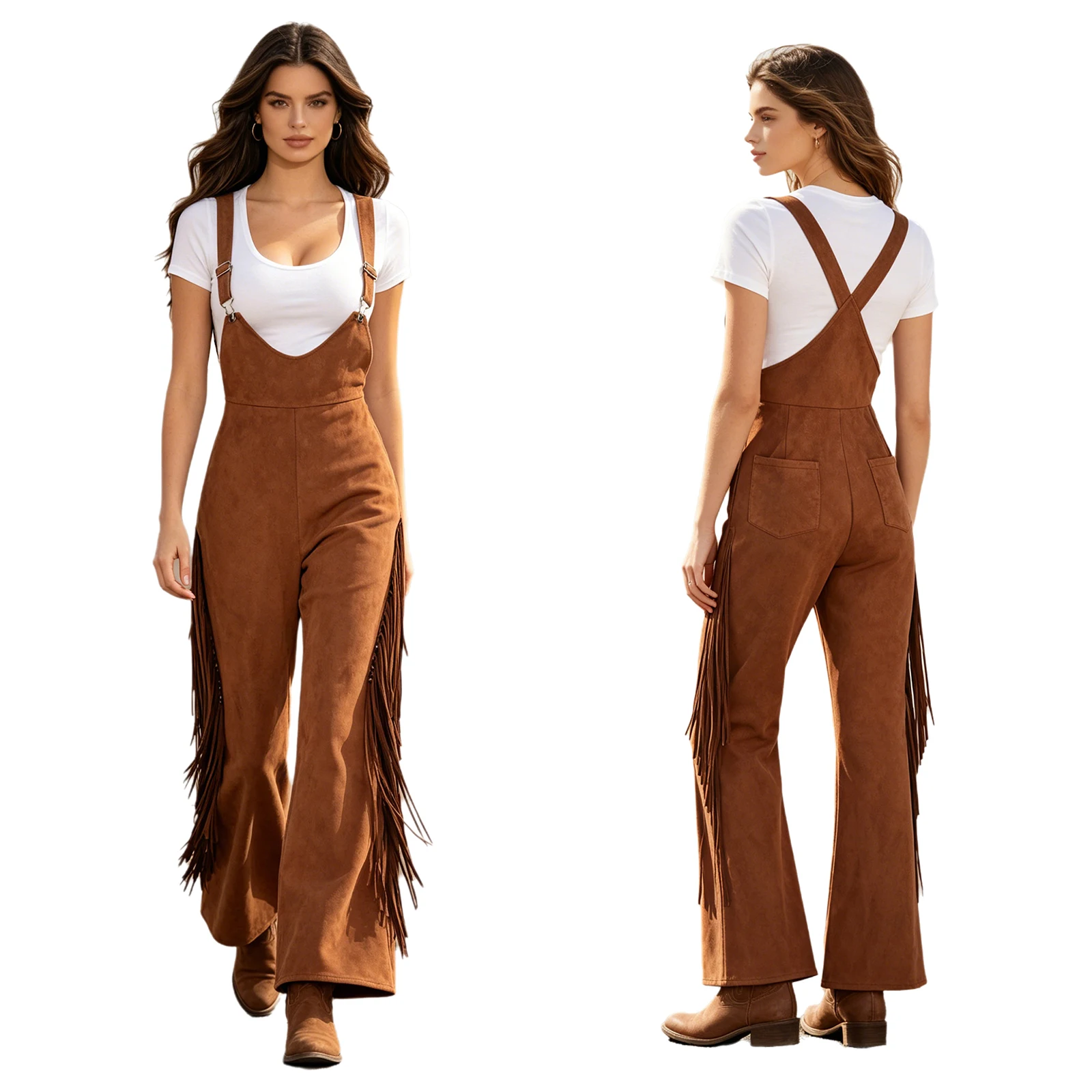 Women Western Cowgirl Overalls Adjustable Straps Wide-leg Tassel Jumpsuit Fashion Streetwear Halloween Cosplay Party Costume
Women Western Cowgirl Overalls Adjustable Straps Wide-leg Tassel Jumpsuit Fashion Streetwear Halloween Cosplay Party Costume