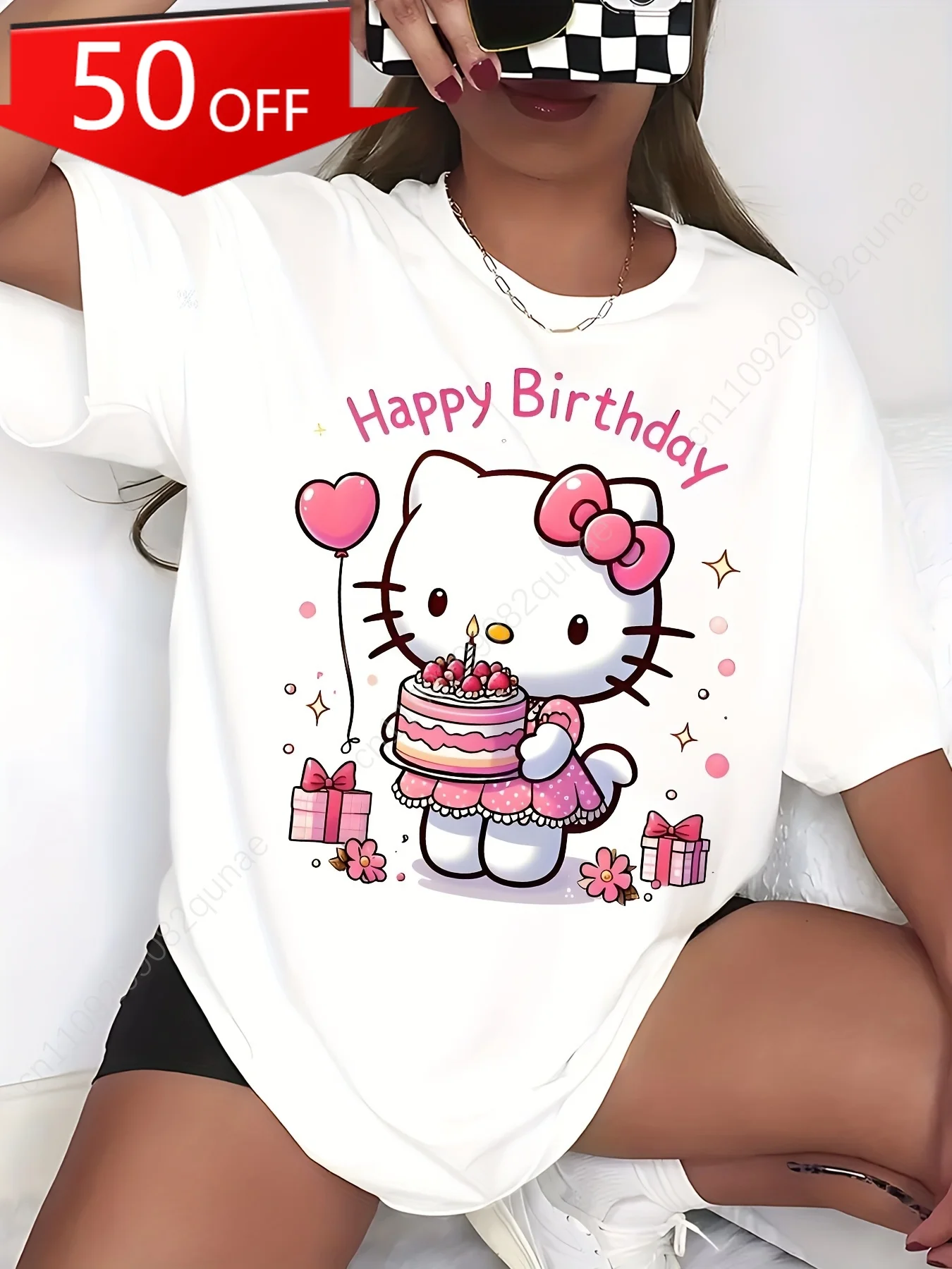 Hello Kitty Happy Birthday Graphic Print Women's Cosplay T-Shirt - Soft Casual Short Sleeve Summer Top with Adorable Sanrio
Hello Kitty Happy Birthday Graphic Print Women's Cosplay T-Shirt - Soft Casual Short Sleeve Summer Top with Adorable Sanrio