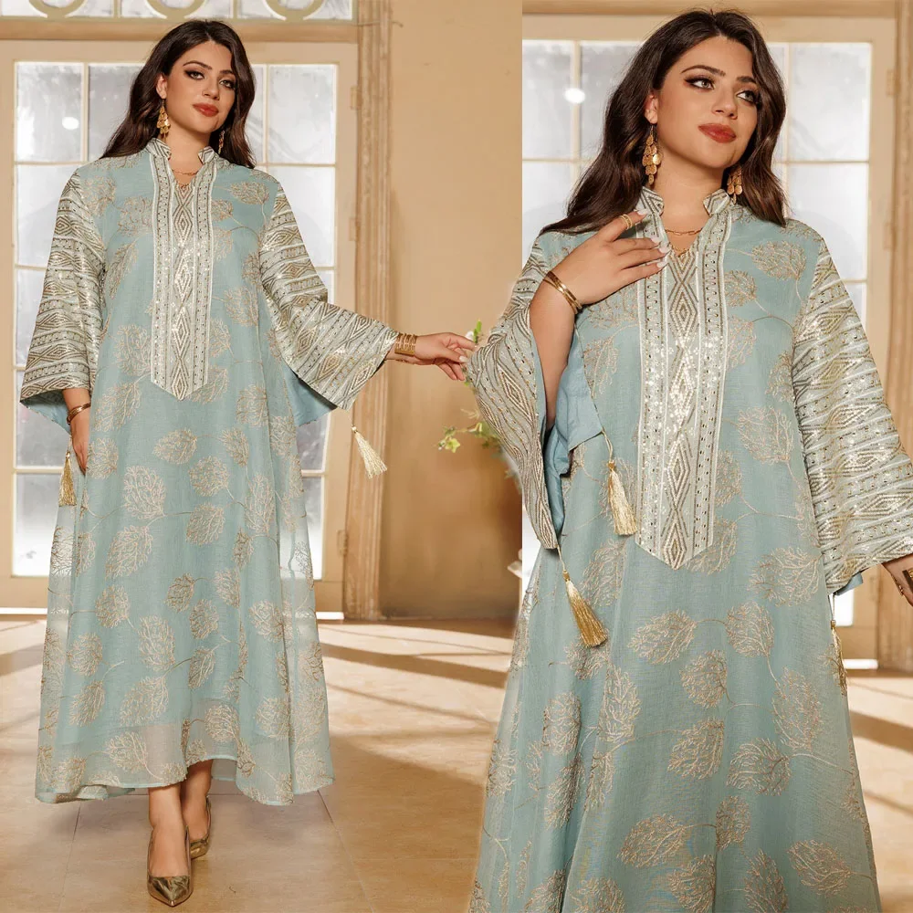 Irregular Embroidery Yarn Dress Muslim Women Sequins Abaya Tassels Pendant Long Sleeves Jalabiya Corban Loose Robe Eid Kaftan
Irregular Embroidery Yarn Dress Muslim Women Sequins Abaya Tassels Pendant Long Sleeves Jalabiya Corban Loose Robe Eid Kaftan