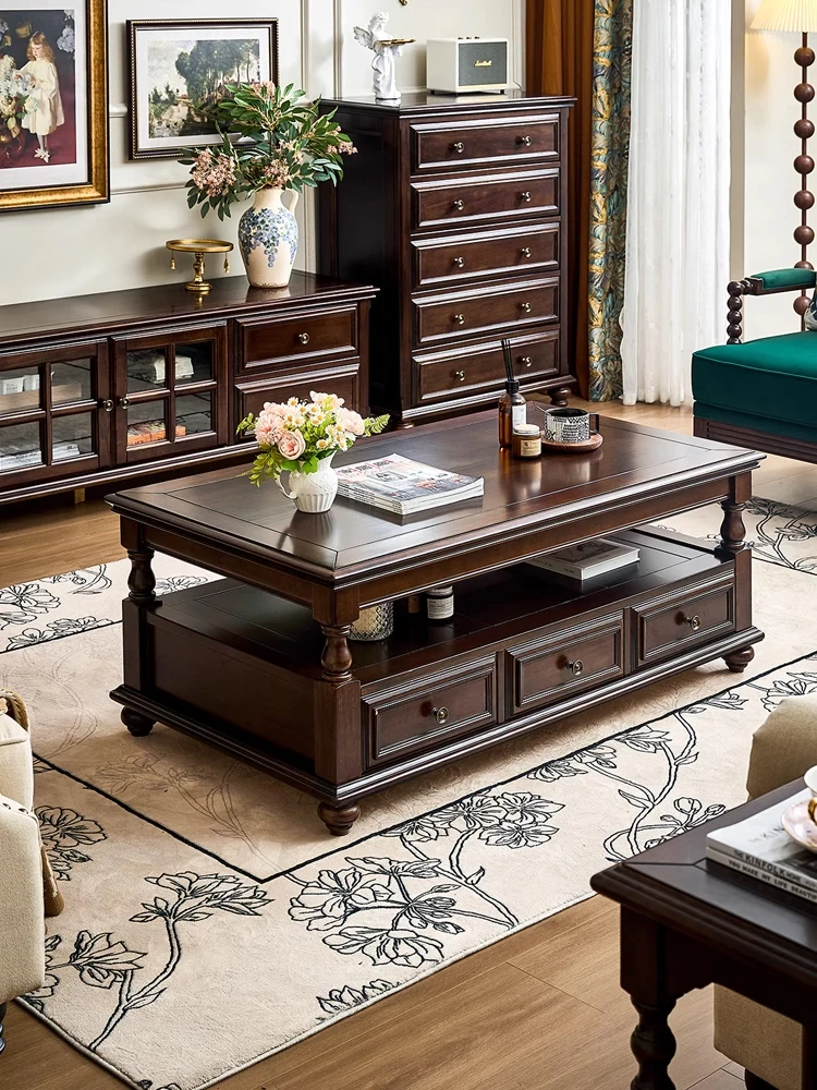 American solid wood coffee table TV cabinet combination black walnut European simple retro light luxury living room home
American solid wood coffee table TV cabinet combination black walnut European simple retro light luxury living room home