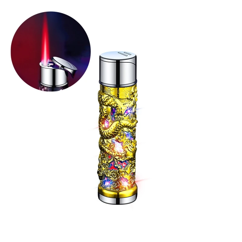 Chinese zodiac element, divine dragon, personalized relief, colorful flashing dragon pillar, windproof red flame lighter
Chinese zodiac element, divine dragon, personalized relief, colorful flashing dragon pillar, windproof red flame lighter
