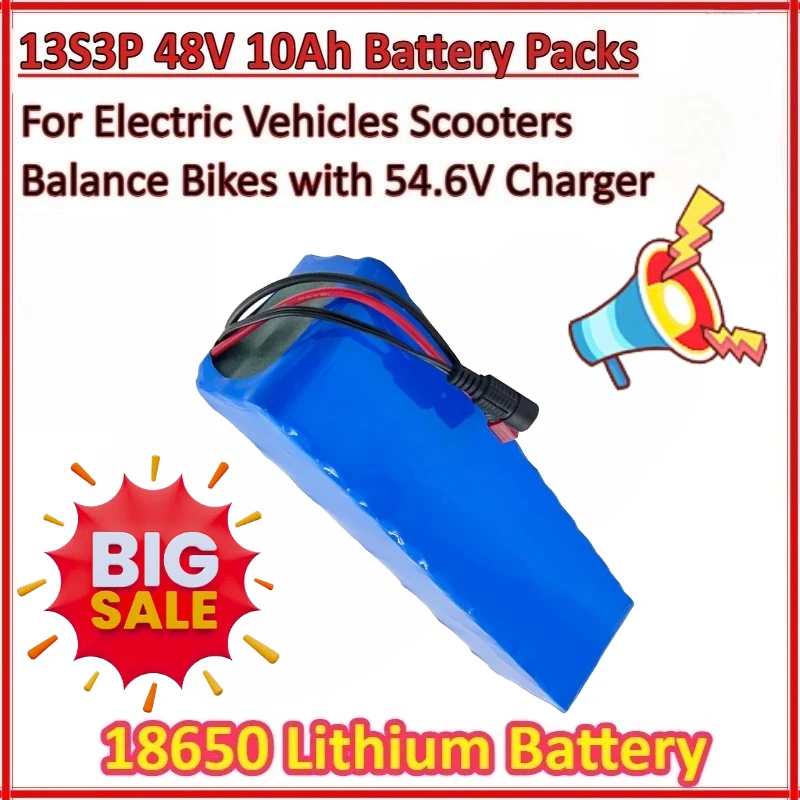 13S3P 48V 10Ah 18650 Lithium Battery Pack for Electric Vehicles Scooters Balance Bikes with 54.6V Charger Rechargeable Battery
13S3P 48V 10Ah 18650 Lithium Battery Pack for Electric Vehicles Scooters Balance Bikes with 54.6V Charger Rechargeable Battery