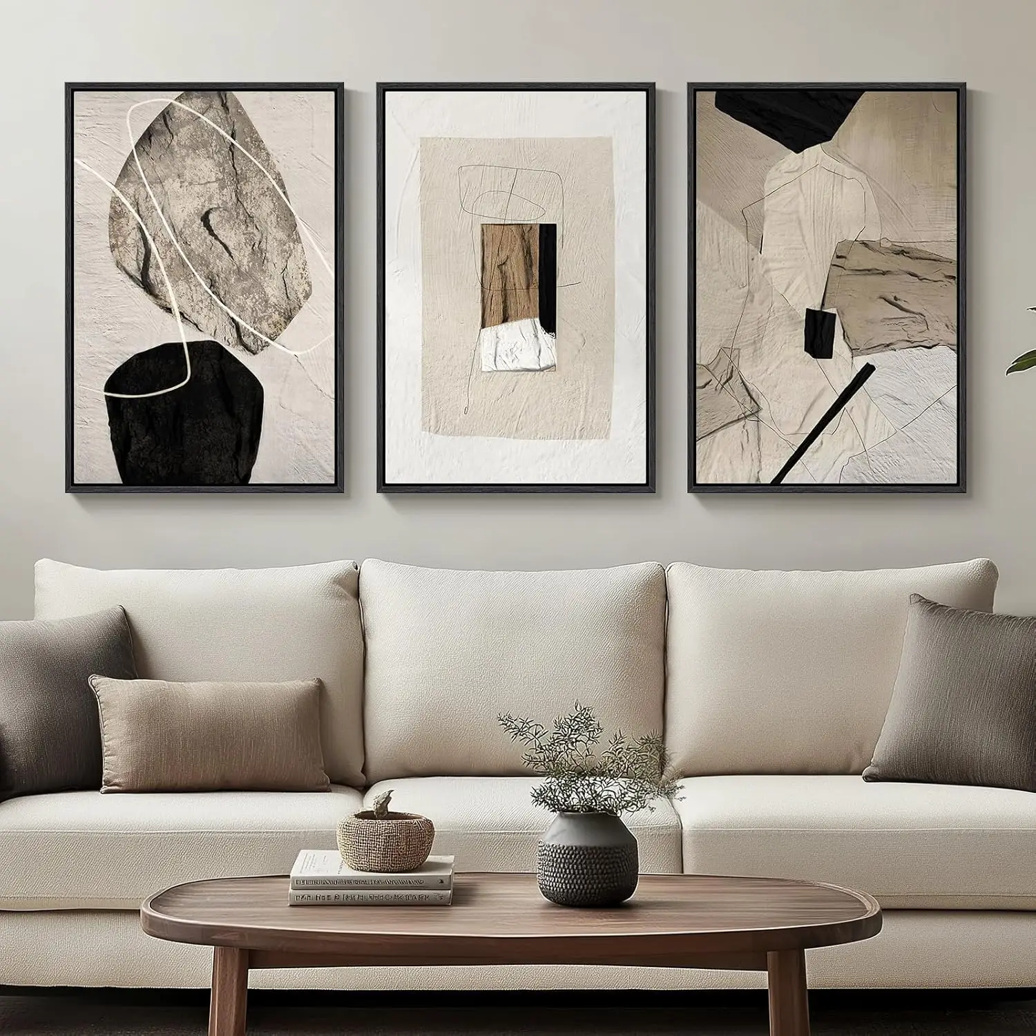 Set of 3 Framed Abstract Canvas Art, Neutral Black Beige, 16x24 Inch for Living Room
Set of 3 Framed Abstract Canvas Art, Neutral Black Beige, 16x24 Inch for Living Room