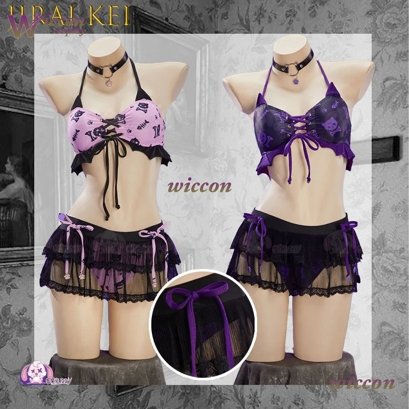 Gothic Kawaii Cat Halter Bikini Swimsuit Black Pink Purple Light Yami Style Cute Cosplay Outfit For Fans Jirai Kei Demon Suit Cu
Gothic Kawaii Cat Halter Bikini Swimsuit Black Pink Purple Light Yami Style Cute Cosplay Outfit For Fans Jirai Kei Demon Suit Cu
