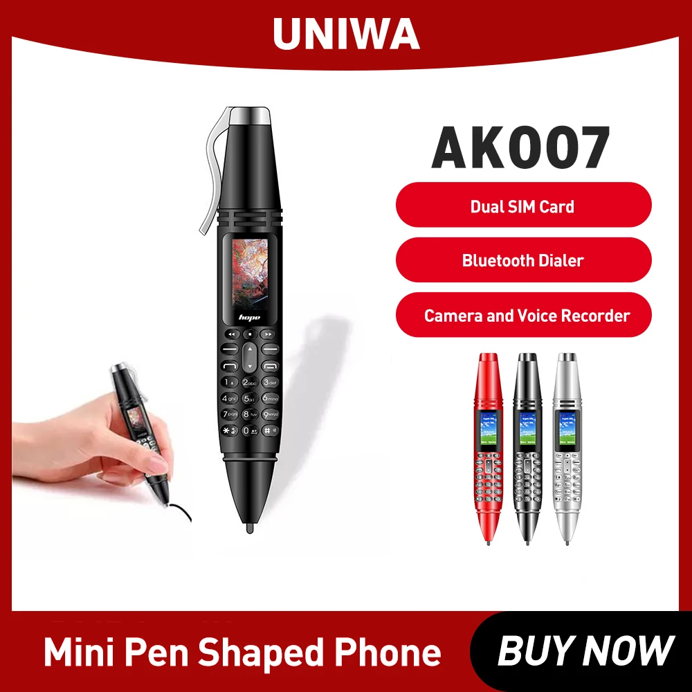 UNIWA AK007 Cellphone 0.96" Screen Dual SIM Pen Shaped 2G Cellphone GSM Mobile Phone Dialer Magic Voice MP3 FM Voice Recorde
UNIWA AK007 Cellphone 0.96" Screen Dual SIM Pen Shaped 2G Cellphone GSM Mobile Phone Dialer Magic Voice MP3 FM Voice Recorde