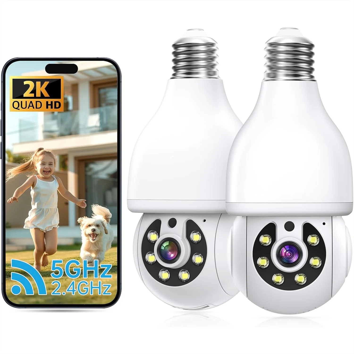 2K Light Bulb Security Camera 5G&2.4G WiFi for Indoor Outdoor, 360° Pan-Tilt, Motion Detection, Two-Way Talk, Color Night
2K Light Bulb Security Camera 5G&2.4G WiFi for Indoor Outdoor, 360° Pan-Tilt, Motion Detection, Two-Way Talk, Color Night