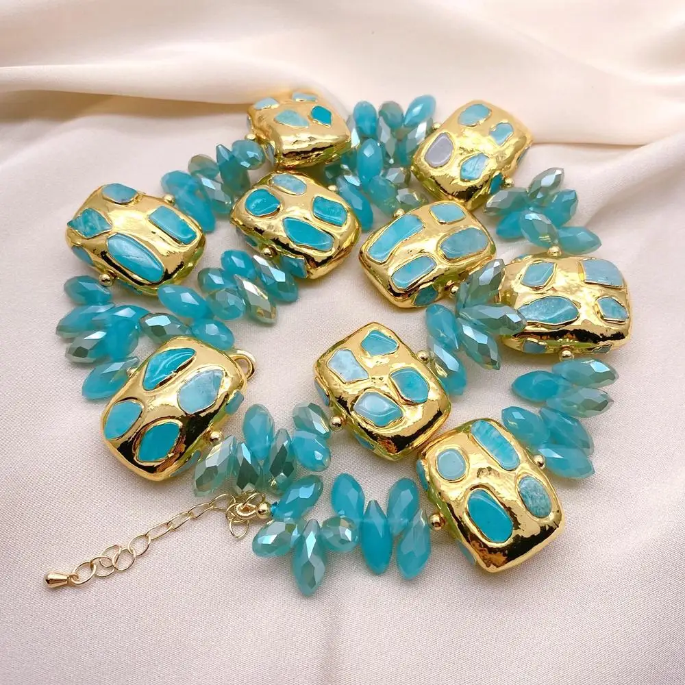 KKGEM 20x26mm Natural Green Amazonite Gold Plated Rectangle 5x13mm Blue Crystal Choker Necklace
KKGEM 20x26mm Natural Green Amazonite Gold Plated Rectangle 5x13mm Blue Crystal Choker Necklace