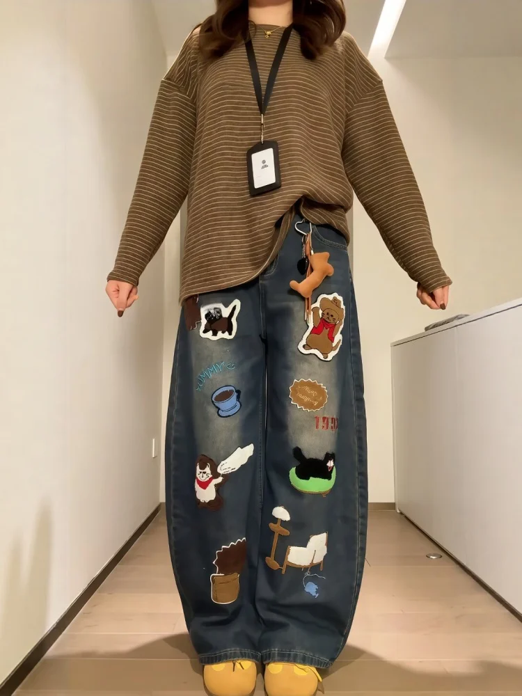 American Retro Cartoon Embroidery Straight Leg Denim Jeans Women's Washed High Waist Loose Versatile Slim Wide Leg Long Pants
American Retro Cartoon Embroidery Straight Leg Denim Jeans Women's Washed High Waist Loose Versatile Slim Wide Leg Long Pants