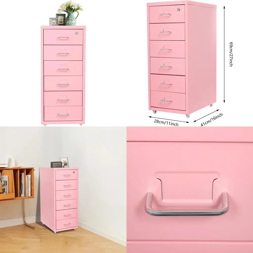 Розовый вертикальный металлический шкаф для документов с 6 ящиками, замком и колесиками для хранения и организации пространства дома и в офисе
Розовый вертикальный металлический шкаф для документов с 6 ящиками, замком и колесиками для хранения и организации пространства дома и в офисе