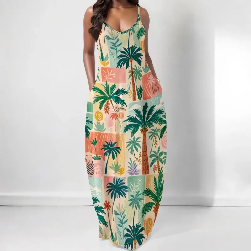 Women's Maxi Dresses Summer Spaghetti Strap Dress with Pockets Colorful Printed Elegant Sexy Backless Maxi Dress
Women's Maxi Dresses Summer Spaghetti Strap Dress with Pockets Colorful Printed Elegant Sexy Backless Maxi Dress