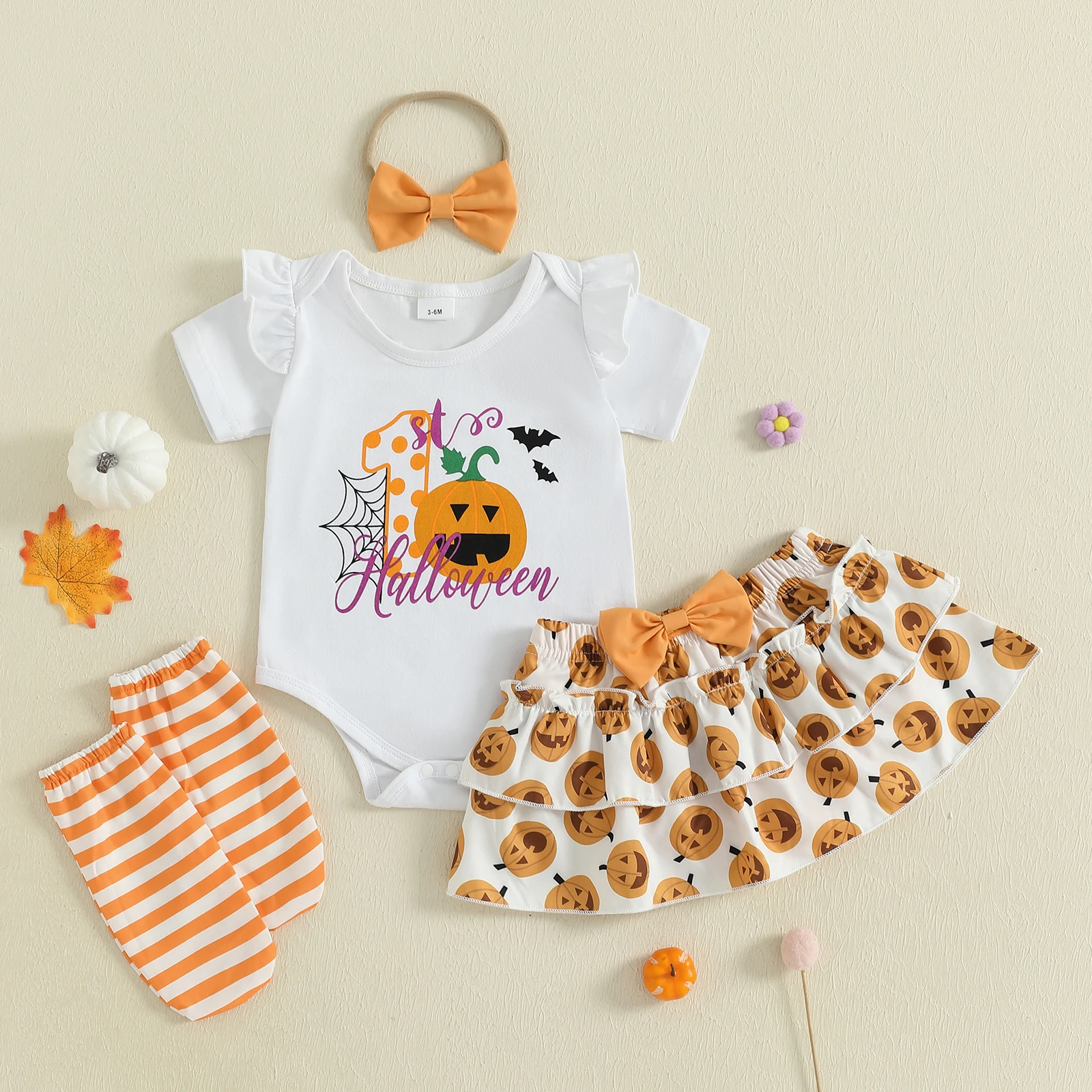 VISgogo Baby Girl Halloween Outfits Short Sleeve Romper with Pumpkin Pattern Skirt and Bow Headband and Long Socks 4Pcs Set
VISgogo Baby Girl Halloween Outfits Short Sleeve Romper with Pumpkin Pattern Skirt and Bow Headband and Long Socks 4Pcs Set