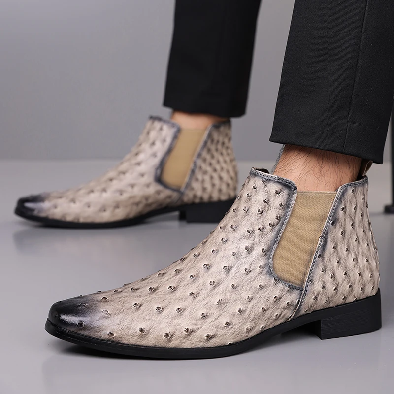 Fashion Brand Men Comfortable Ostrich Leather Patterned Plus Size Chelsea Boot Autumn New Square Toe Business Casual Short Boots
Fashion Brand Men Comfortable Ostrich Leather Patterned Plus Size Chelsea Boot Autumn New Square Toe Business Casual Short Boots
