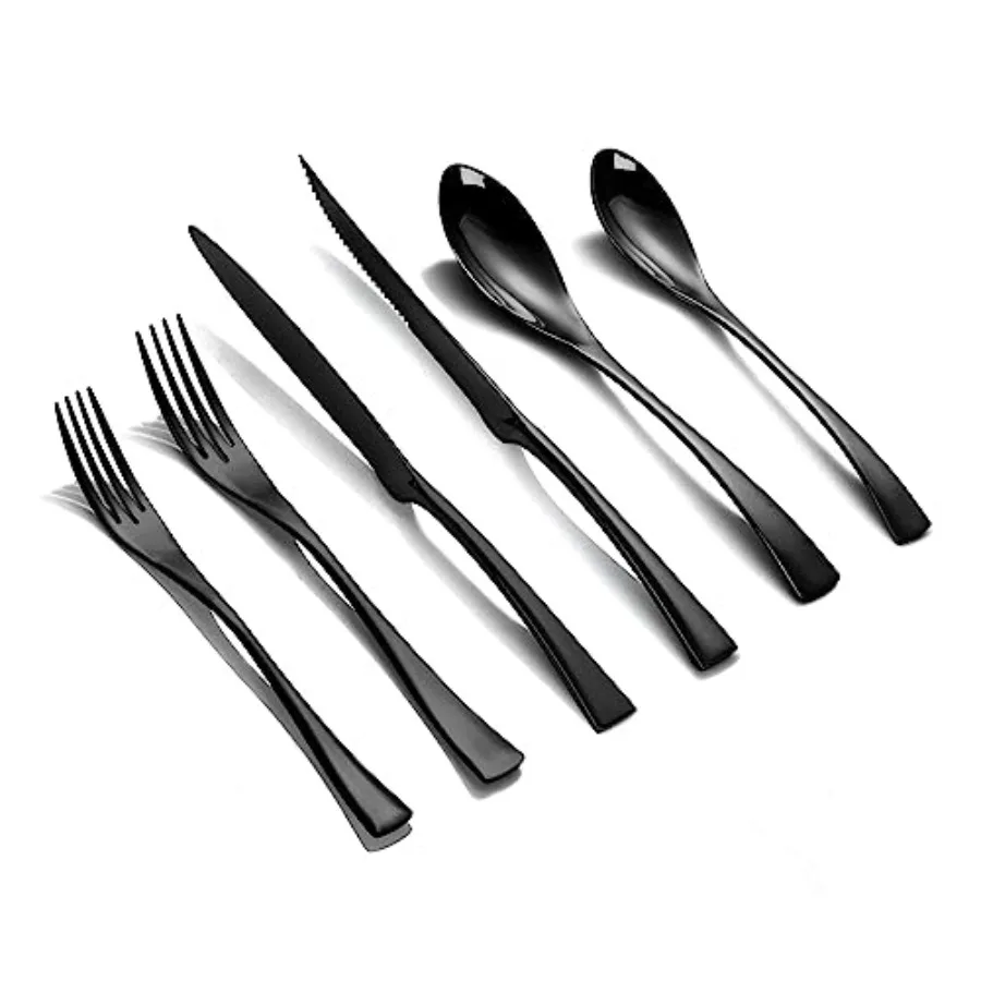 24-Piece Black Silverware Set with Steak KnivesForged 18/10 Stainless Steel Cutlery Set for 4 Modern Heavy Duty Flatware Utensi
24-Piece Black Silverware Set with Steak KnivesForged 18/10 Stainless Steel Cutlery Set for 4 Modern Heavy Duty Flatware Utensi