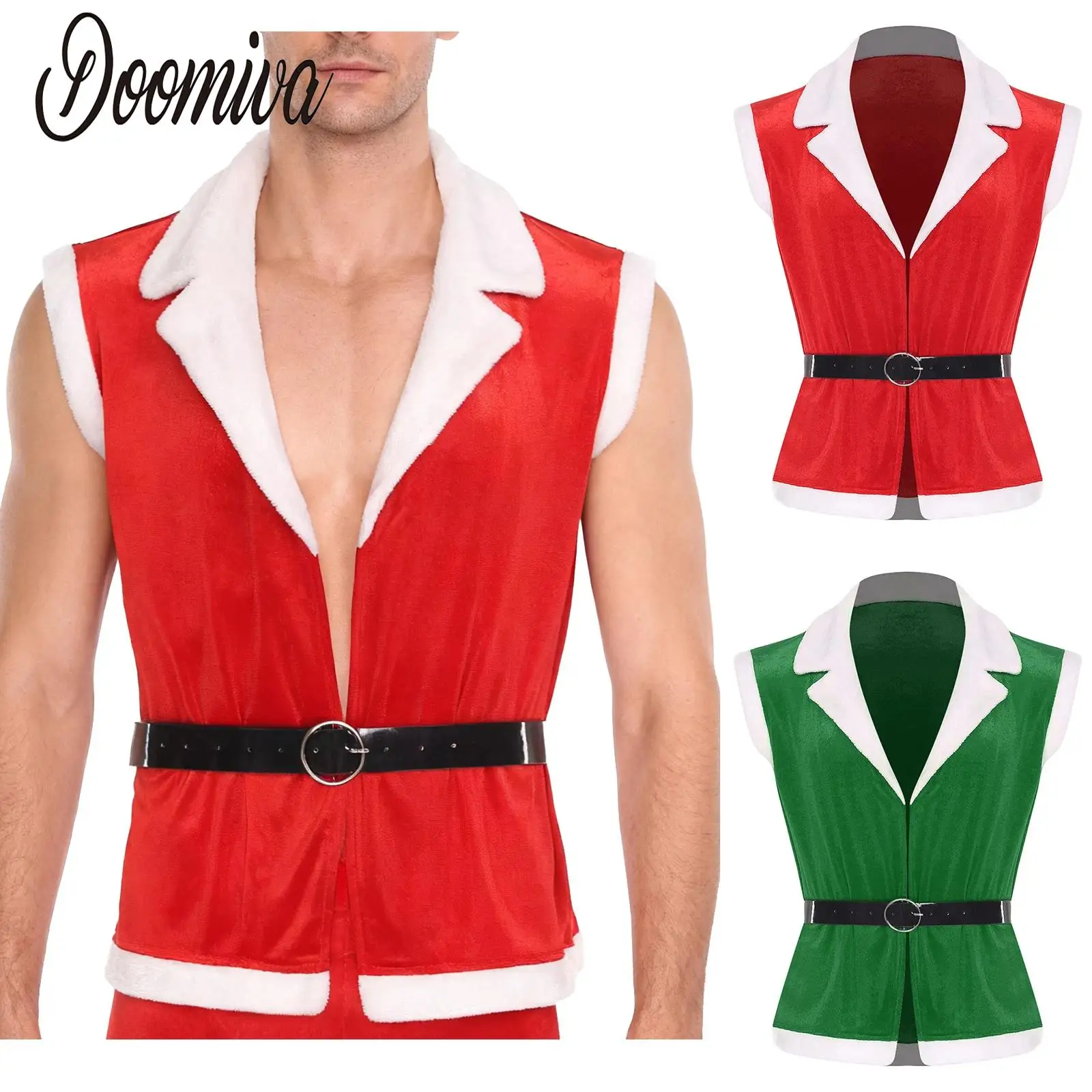 Men Christmas Santa Claus Waistcoat Party Roleplay Costume Notched Collar Sleeveless Open Front Velvet Vest with Adjustable Belt
Men Christmas Santa Claus Waistcoat Party Roleplay Costume Notched Collar Sleeveless Open Front Velvet Vest with Adjustable Belt
