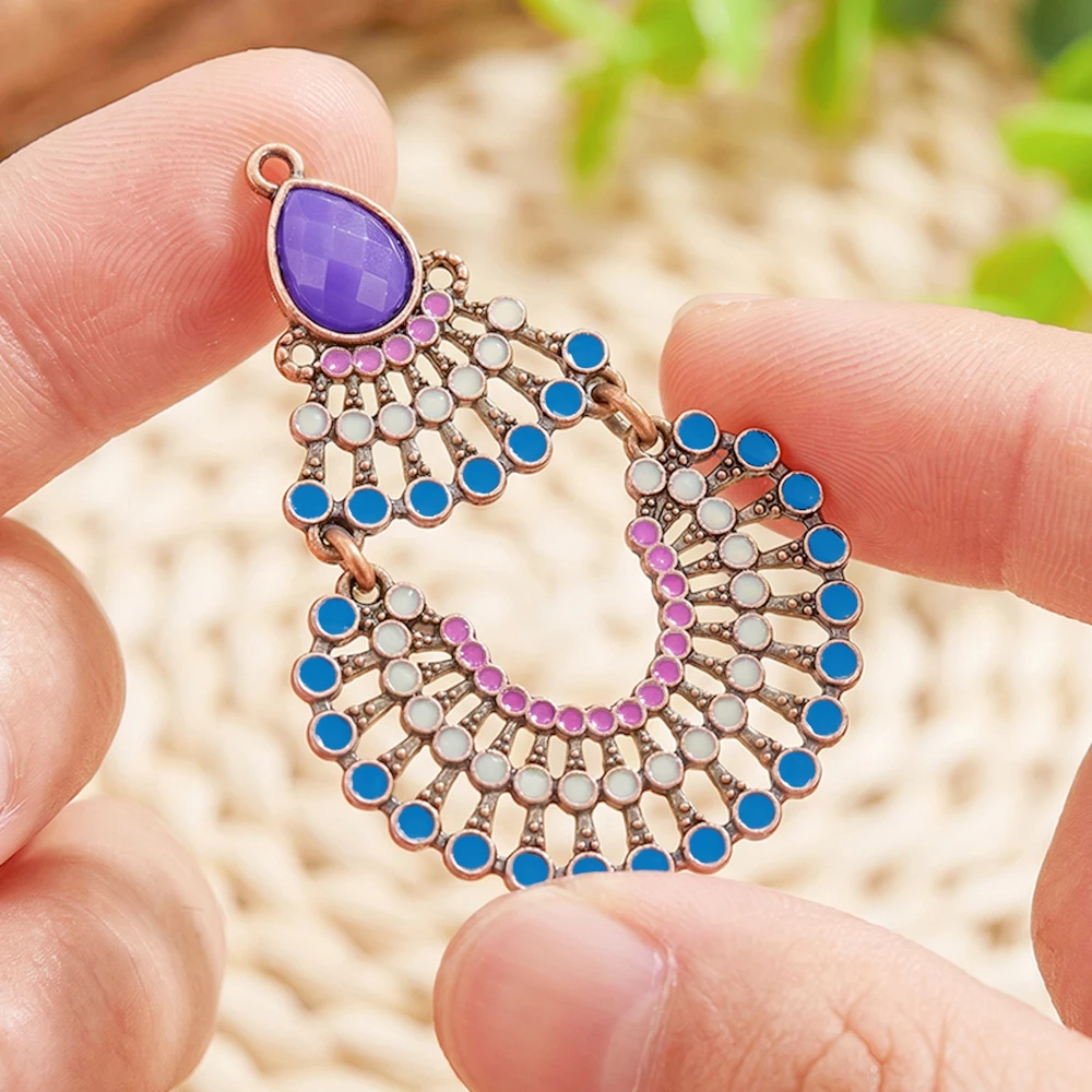 Bohemian Vintage Colorful Rhinestone Openwork Earring Components — Antique Bronze Teardrop Shape — DIY Handmade Jewelry Supplies
Bohemian Vintage Colorful Rhinestone Openwork Earring Components — Antique Bronze Teardrop Shape — DIY Handmade Jewelry Supplies