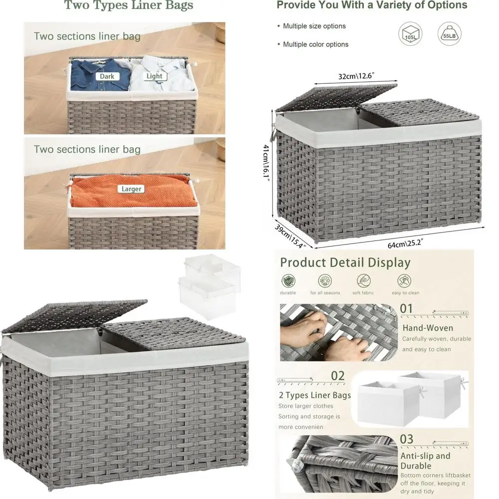 Корзина для хранения из ротанга с 2 крышками, вместимость 105 л, 25,2x15,4x16,1, тканая для спальни и прачечной, серая
Корзина для хранения из ротанга с 2 крышками, вместимость 105 л, 25,2x15,4x16,1, тканая для спальни и прачечной, серая