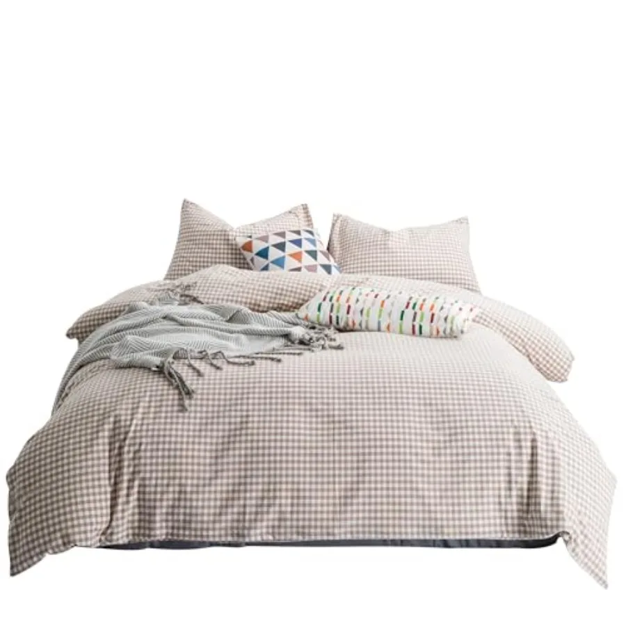 Duvet Cover 100% Washed Cotton Beige Plaid Duvet Cover Set 3 Pieces Set 1 Soft Checke Grid Duvet Cover with Zipper Ties 2 Pillo
Duvet Cover 100% Washed Cotton Beige Plaid Duvet Cover Set 3 Pieces Set 1 Soft Checke Grid Duvet Cover with Zipper Ties 2 Pillo