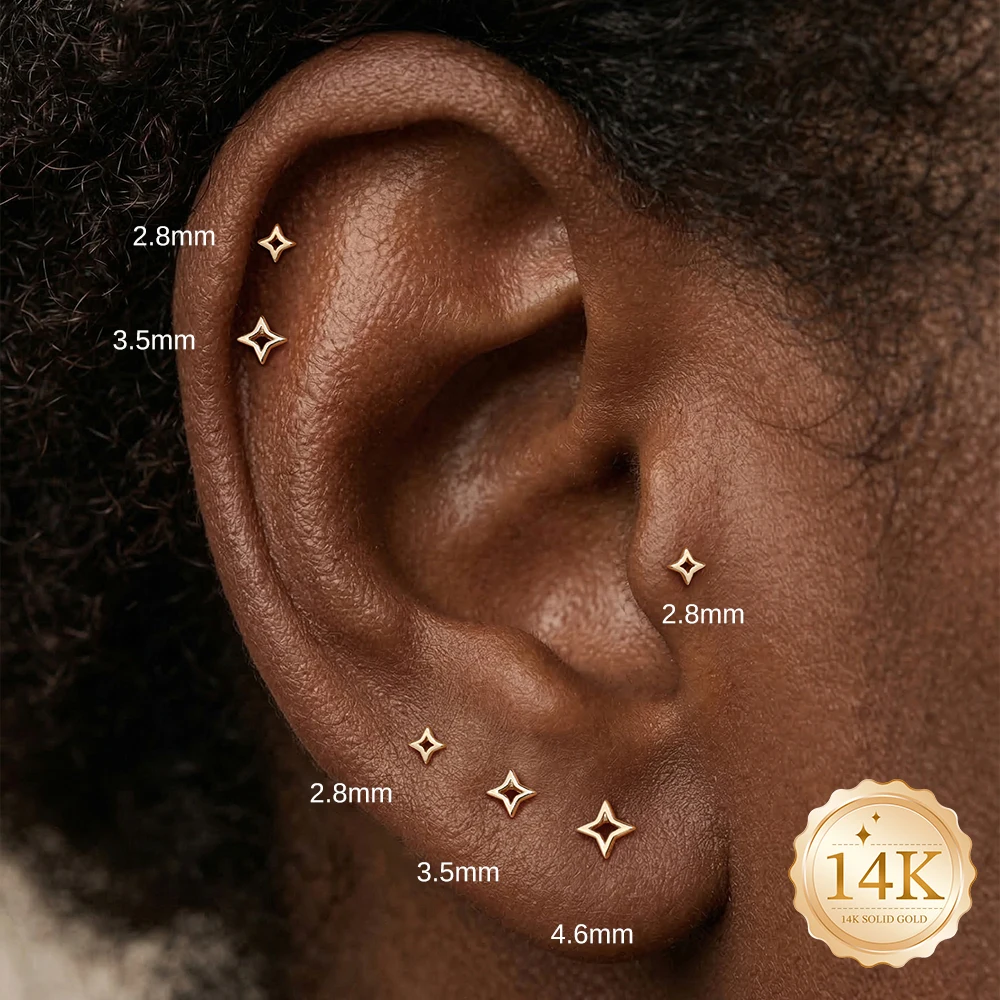 AIDE 14K Solid Gold Multi-size Mini Piercing Earrings For Women Classic Glossy Skeletonized Star INS Minimalist Exquisite Gifts
AIDE 14K Solid Gold Multi-size Mini Piercing Earrings For Women Classic Glossy Skeletonized Star INS Minimalist Exquisite Gifts