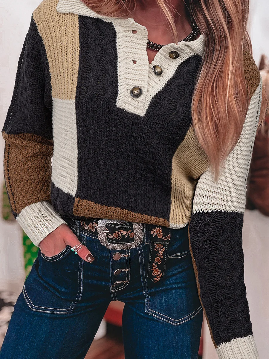 Women's lapel long sleeved sweater simple and versatile multi colored warm long sleeved top LD800007
Women's lapel long sleeved sweater simple and versatile multi colored warm long sleeved top LD800007