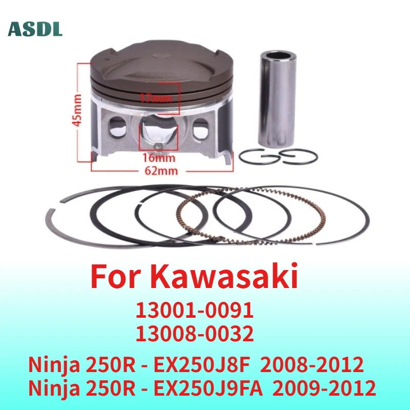 250cc Motorcycle 62mm Piston Ring Kit for Kawasaki Ninja 250R EX250 J8 J9 EX 250 2008 2009 2010 2011 2012 13001-0091 13008-0032
250cc Motorcycle 62mm Piston Ring Kit for Kawasaki Ninja 250R EX250 J8 J9 EX 250 2008 2009 2010 2011 2012 13001-0091 13008-0032