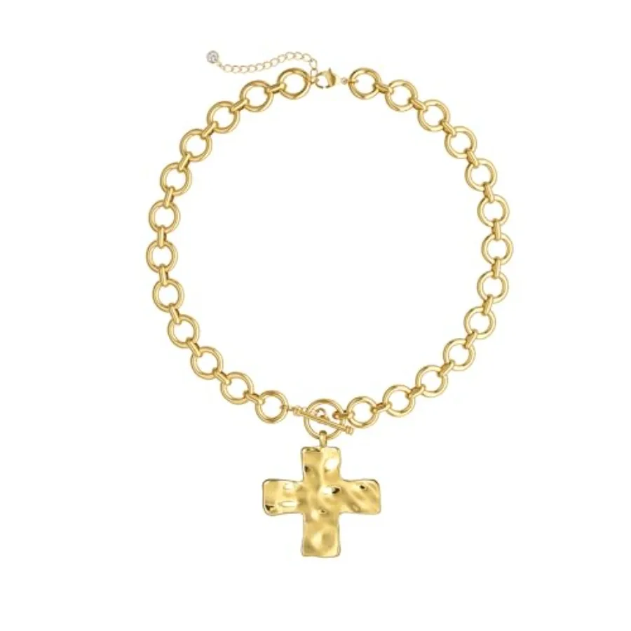 14K Gold Plated Chunky Cross Necklace for Women, Statement Cross Necklace Big Hammered Bold Cross Heart Pendant Necklace Trendy
14K Gold Plated Chunky Cross Necklace for Women, Statement Cross Necklace Big Hammered Bold Cross Heart Pendant Necklace Trendy