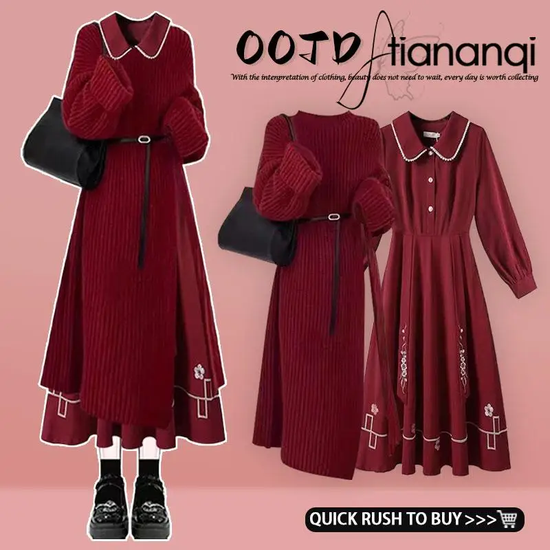 Christmas Theme Women's New Chinese Style National Fashion Dress Knitted Red Sweater And Skirt Set Winter New Year Outfit
Christmas Theme Women's New Chinese Style National Fashion Dress Knitted Red Sweater And Skirt Set Winter New Year Outfit