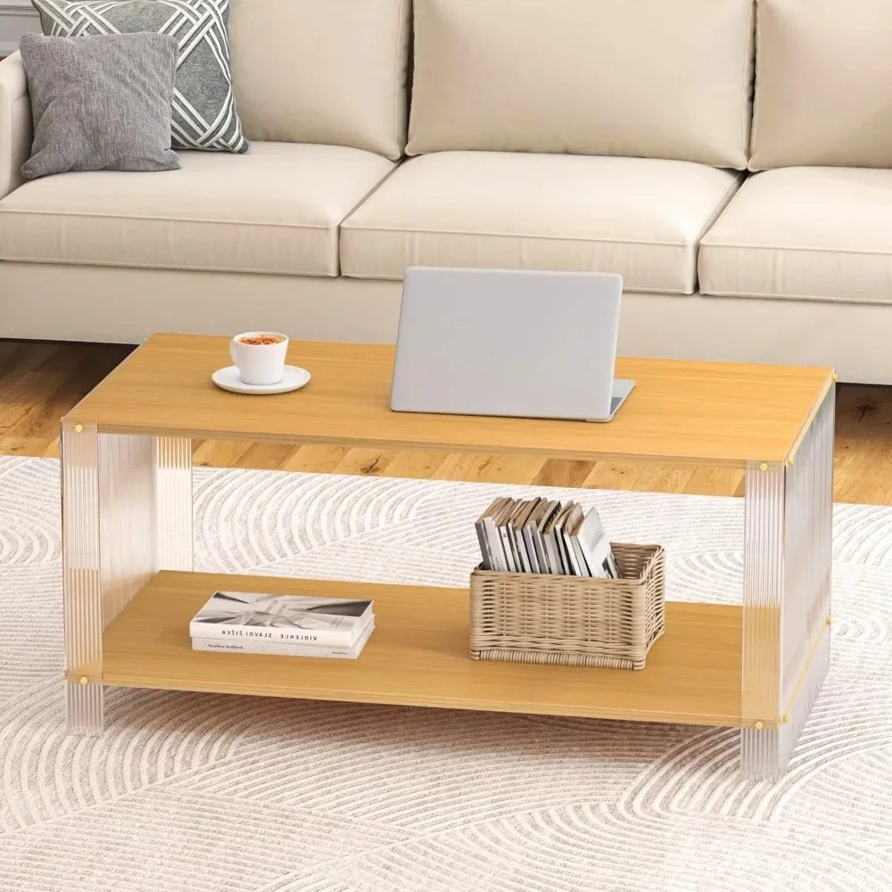 2-Tier Acrylic Coffee Table Modern, 40” Small Wooden Coffee Table with Storage Shelf & Acrylic Frame, Boho Accent Center Table
2-Tier Acrylic Coffee Table Modern, 40” Small Wooden Coffee Table with Storage Shelf & Acrylic Frame, Boho Accent Center Table