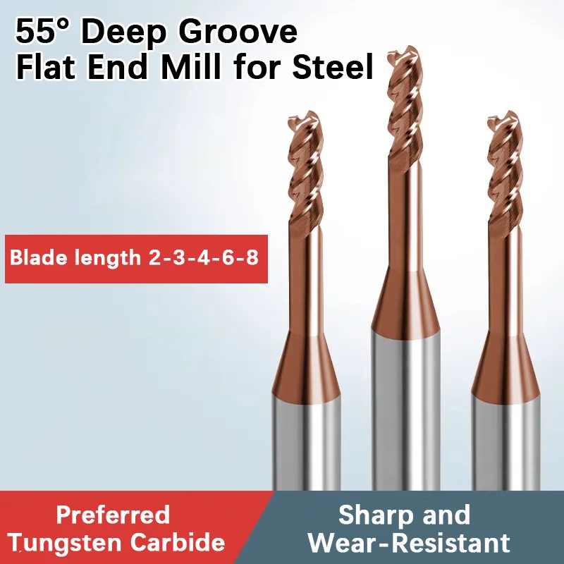 55° Tungsten Carbide Deep Flute Flat End Mill, 2/4 Flute Extended Long Neck Deep Groove Micro Diameter Milling Cutter for Steel
55° Tungsten Carbide Deep Flute Flat End Mill, 2/4 Flute Extended Long Neck Deep Groove Micro Diameter Milling Cutter for Steel