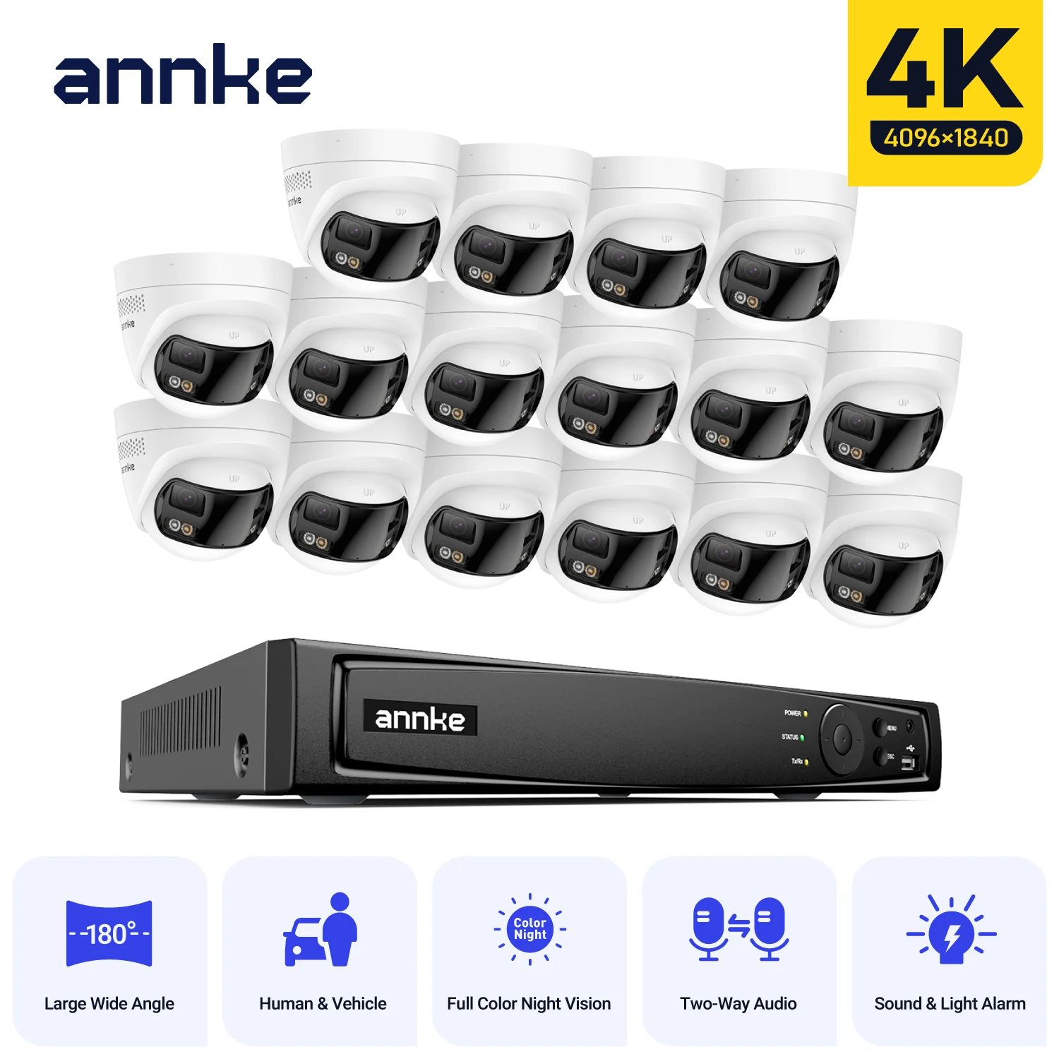 ANNKE 4K PoE Security Camera System with 16PCS Dual Lens IP Camera, 180° Wide Angle, H.265+ 16CH NVR 8MP Wired Surveillance IP Cameras Outdoor, Smart AI Human/Vehicle Detection, 2-Way Audio
ANNKE 4K PoE Security Camera System with 16PCS Dual Lens IP Camera, 180° Wide Angle, H.265+ 16CH NVR 8MP Wired Surveillance IP Cameras Outdoor, Smart AI Human/Vehicle Detection, 2-Way Audio