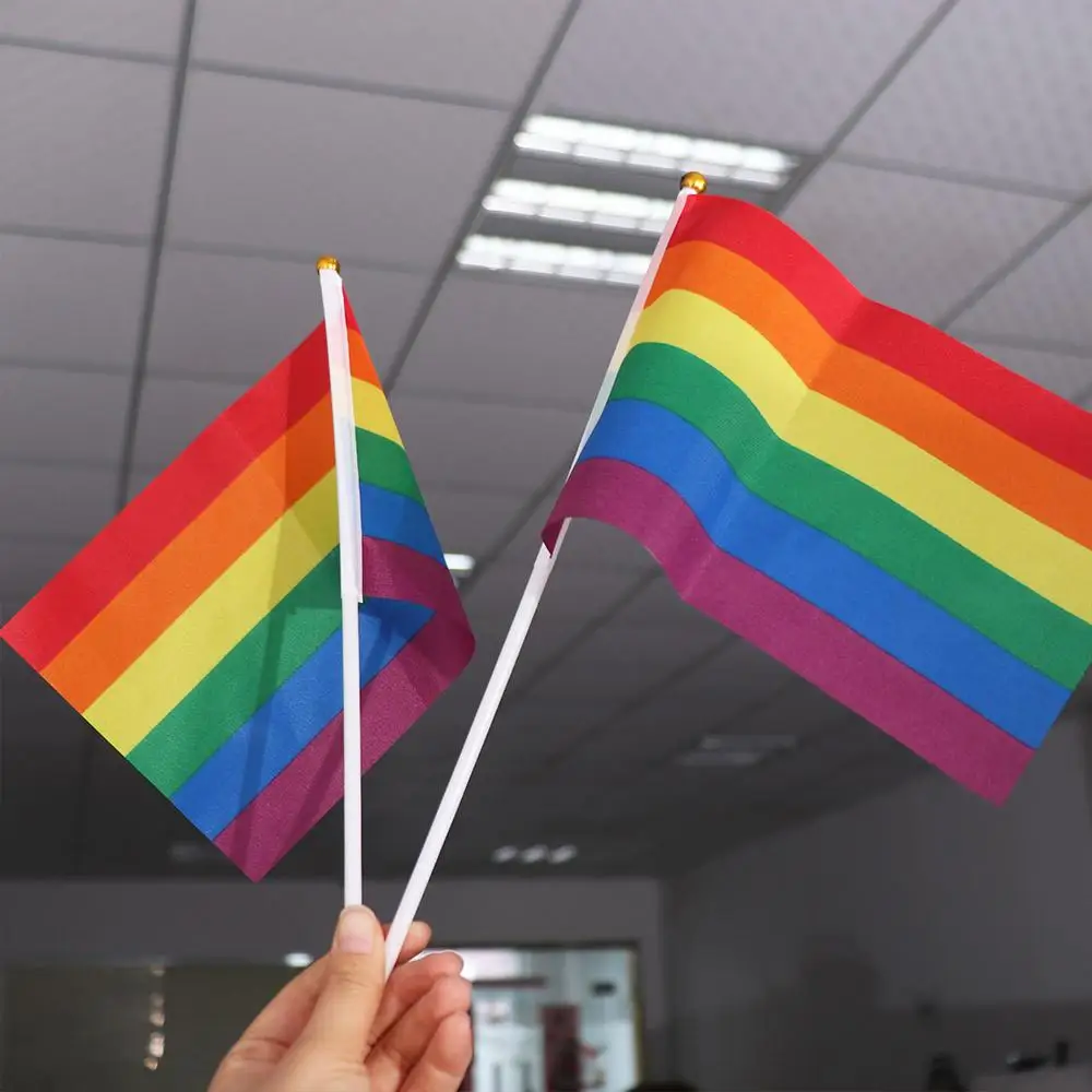 10Pcs Easy To Hold LGBT Rainbow Flags Rainbow Dacron Rainbow Hand Flag Portable Mini HandHeld Flag Parades Supplies
10Pcs Easy To Hold LGBT Rainbow Flags Rainbow Dacron Rainbow Hand Flag Portable Mini HandHeld Flag Parades Supplies