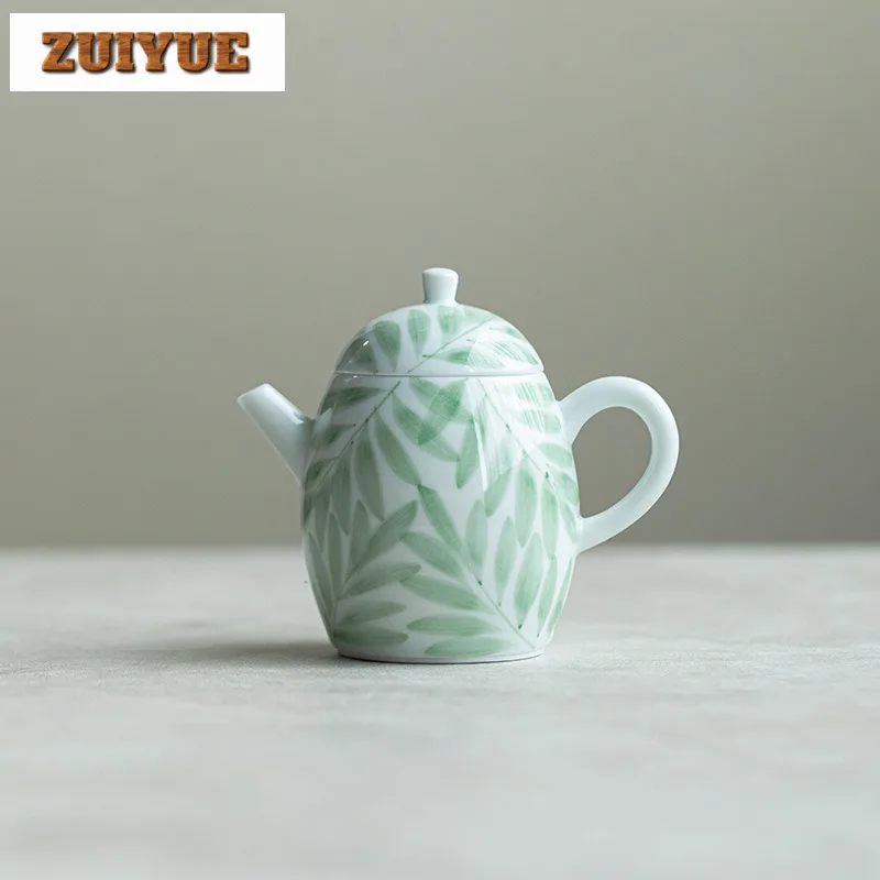 145ml Handmade White Porcelain Teapot Boutique Hand-painted Willow Leaf Pot Tea Making Kettle With Strainer Cha Accessories Gift
145ml Handmade White Porcelain Teapot Boutique Hand-painted Willow Leaf Pot Tea Making Kettle With Strainer Cha Accessories Gift
