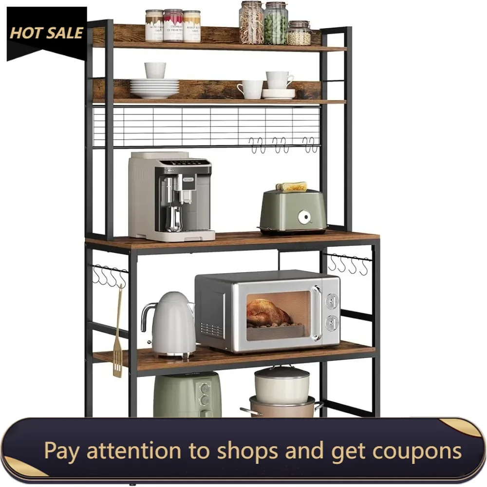Hutch Bakers Rack with Power Outlet,14 Hooks Microwave Stand,Adjustable Coffee Bar with Metal Wire Panel, Rustic Brown and Black
Hutch Bakers Rack with Power Outlet,14 Hooks Microwave Stand,Adjustable Coffee Bar with Metal Wire Panel, Rustic Brown and Black