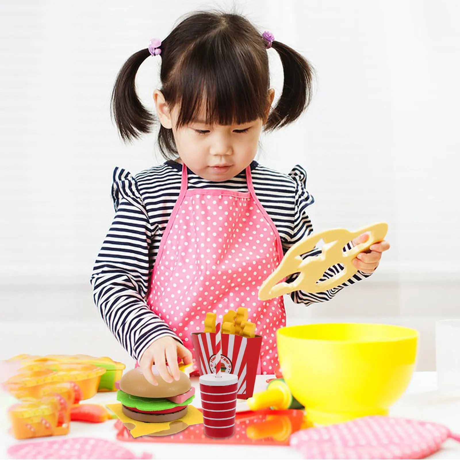Wooden Pretend Play Food Set Realistic Hamburger Fries Family Restaurant Role Play Simulation Kids Playhouse
Wooden Pretend Play Food Set Realistic Hamburger Fries Family Restaurant Role Play Simulation Kids Playhouse