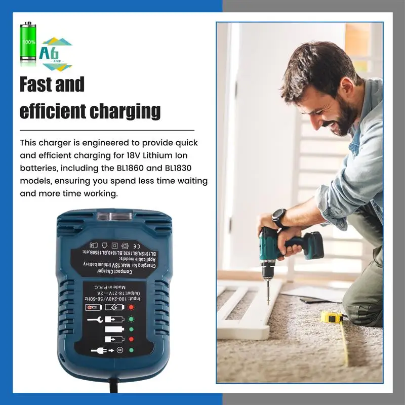 A60F-Power Tool Li- Battery Mini Compact Charger For 18V Lithium Battery BL1860 BL1830 For DC18RC EU Plug
A60F-Power Tool Li- Battery Mini Compact Charger For 18V Lithium Battery BL1860 BL1830 For DC18RC EU Plug