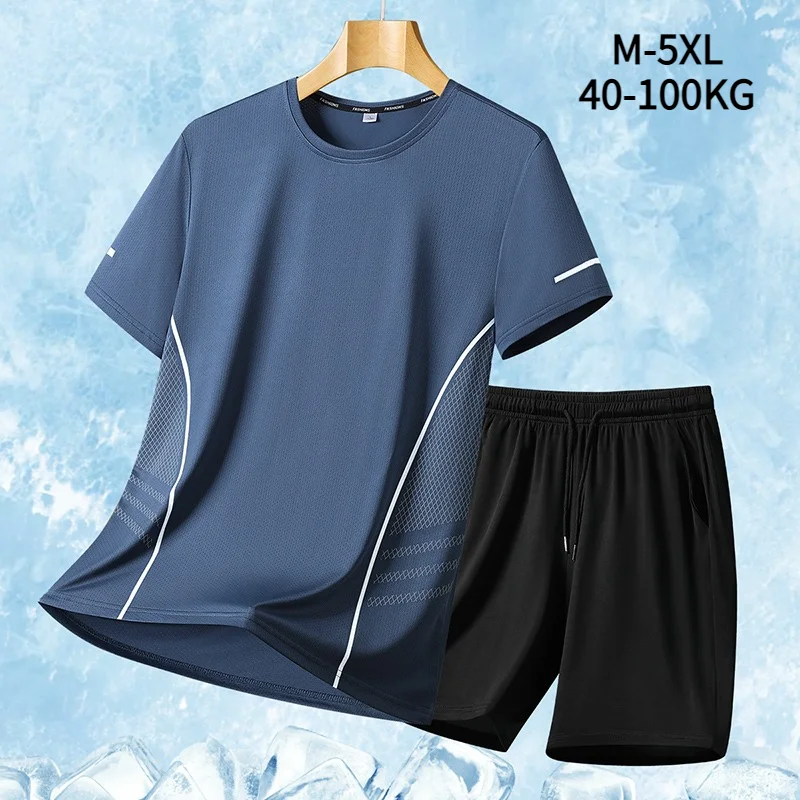 Men's Sports Two-piece Summer Ice Silk Short Sleeve T-shirt Quick Dry Mesh Sports Fitness Top Fashion Casual T-shirt Shorts Set
Men's Sports Two-piece Summer Ice Silk Short Sleeve T-shirt Quick Dry Mesh Sports Fitness Top Fashion Casual T-shirt Shorts Set