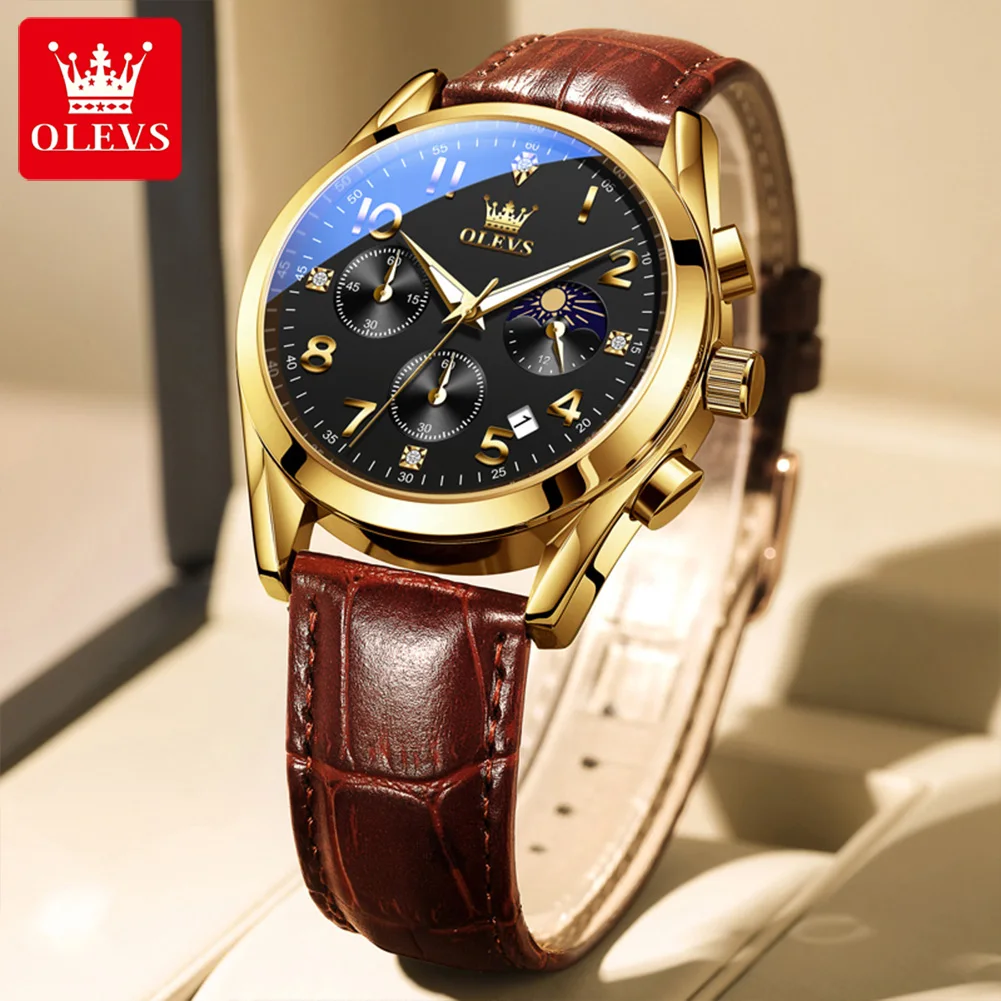 OLEVS мужские часы повседневные модные многофункциональные хронограф оригинальные кварцевые наручные часы для мужчин кожаный ремешок фаза Луны дата
OLEVS мужские часы повседневные модные многофункциональные хронограф оригинальные кварцевые наручные часы для мужчин кожаный ремешок фаза Луны дата