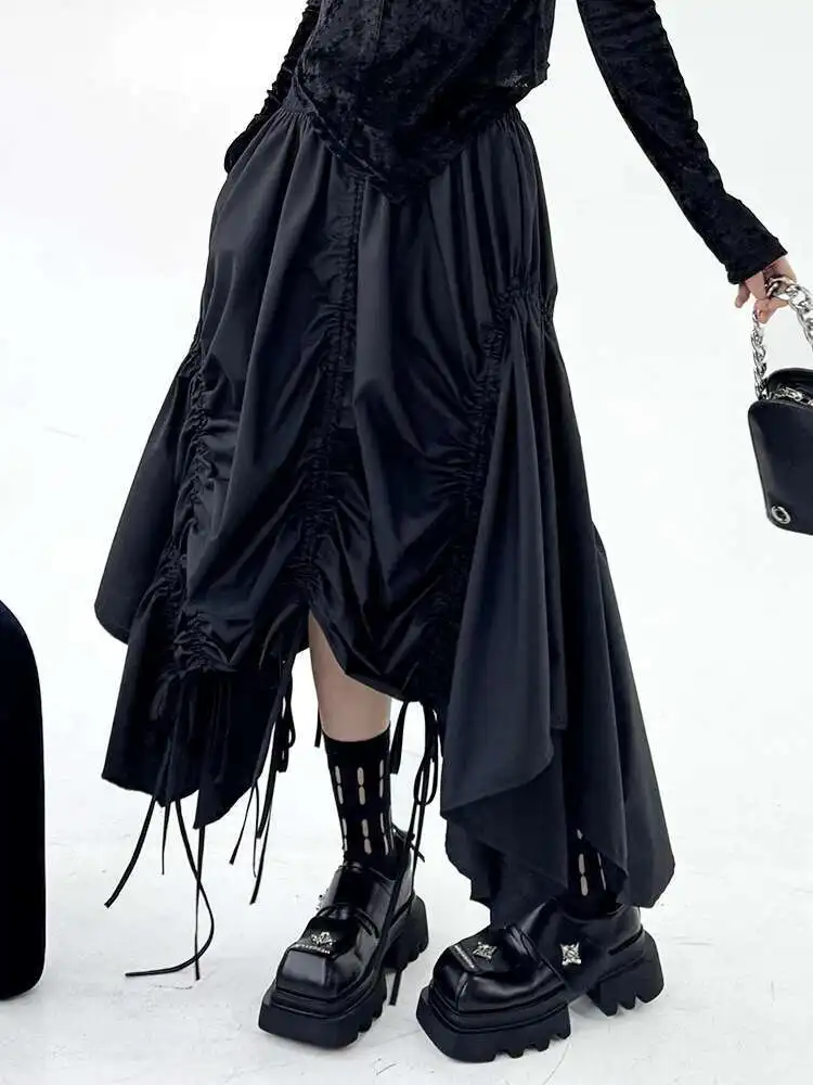 High Elastic Waist Black Irregular Hem Drawstring Half-body Skirt Women Fashion Tide New Spring Autumn
High Elastic Waist Black Irregular Hem Drawstring Half-body Skirt Women Fashion Tide New Spring Autumn