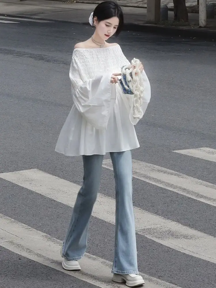 Korean Fashion Women Shirt Elegant Ruched Slash Neck Off Shoulder White Shirts Early Spring Slim Long Sleeve Top
Korean Fashion Women Shirt Elegant Ruched Slash Neck Off Shoulder White Shirts Early Spring Slim Long Sleeve Top