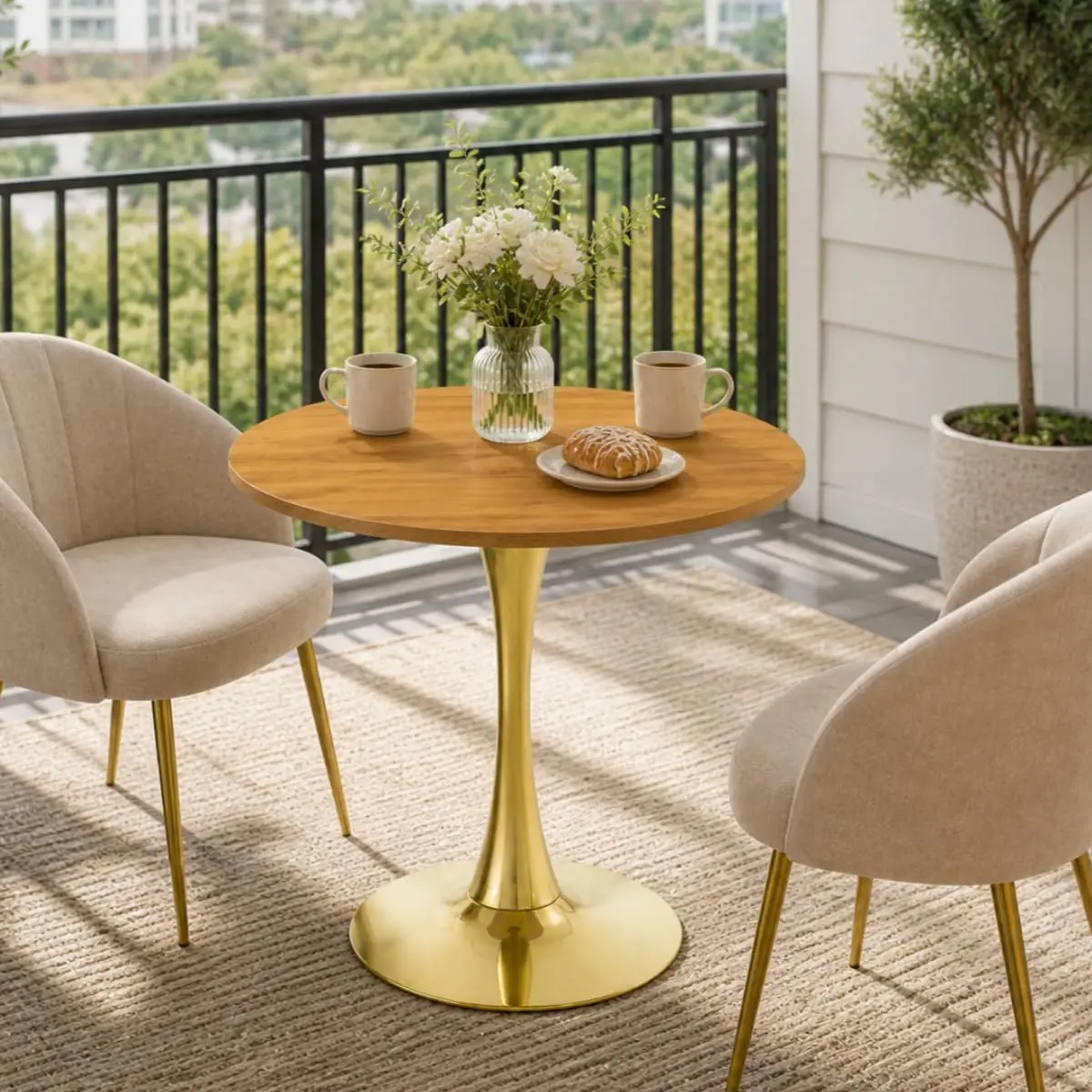 31.5" Round Dining Table Thickened Top Metal Pedestal Mid-Century Gold Bistro Kitchen Small Apartment Cafe, Custom
31.5" Round Dining Table Thickened Top Metal Pedestal Mid-Century Gold Bistro Kitchen Small Apartment Cafe, Custom