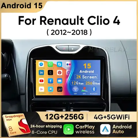 Android 15 For Renault Clio 4 BH98 KH98 2017 2016- 2019 2K QLED Android Car Radio Multimedia Video Player GPS Stereo CarPlay