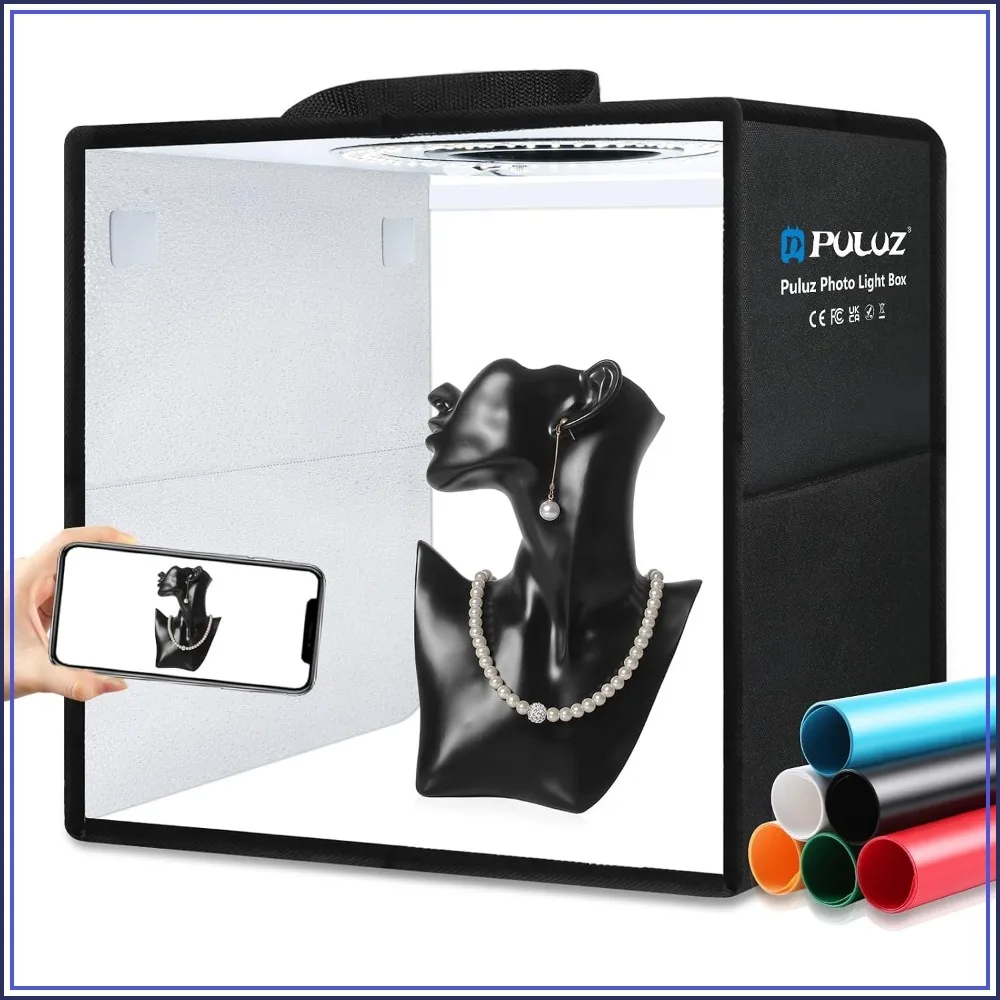 12"x12" Professional LED Light Box with 6 Backdrops for Product Photography
12"x12" Professional LED Light Box with 6 Backdrops for Product Photography