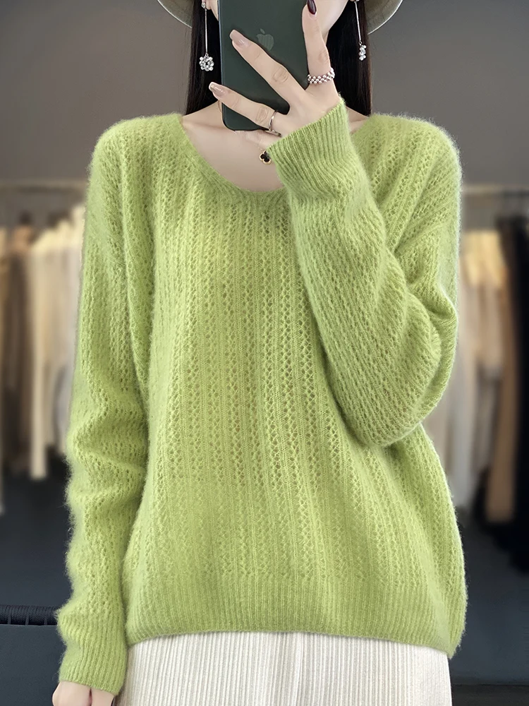 Women 100% Merino Wool Sweater Spring Autumn V-Neck Loose Pullover Casual Knitted Cashmere Tops Women Hollow Jacquard Clothing
Women 100% Merino Wool Sweater Spring Autumn V-Neck Loose Pullover Casual Knitted Cashmere Tops Women Hollow Jacquard Clothing