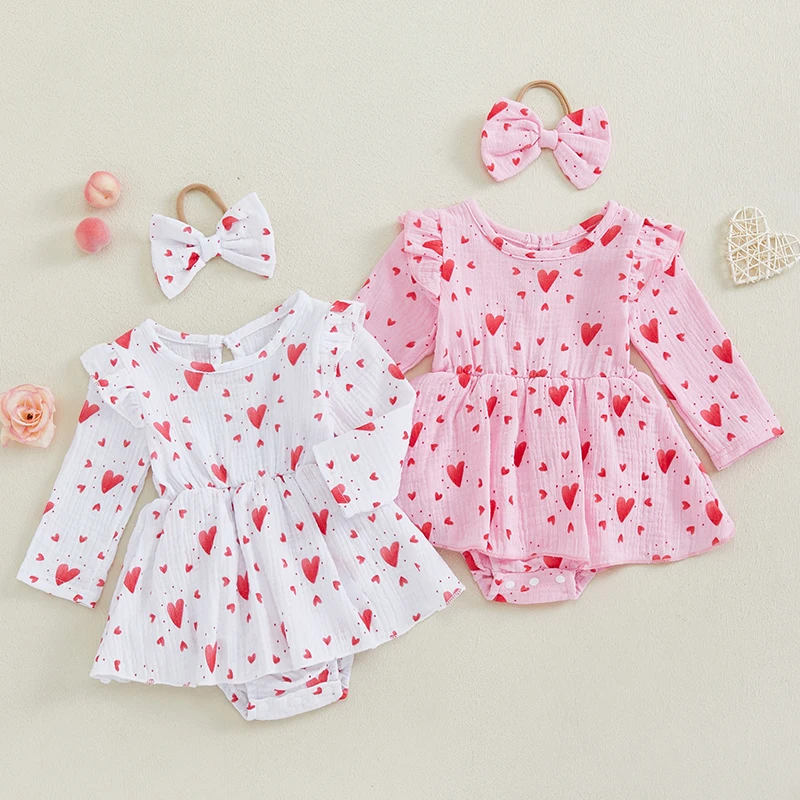 Baby Girls Valentine’s Day Outfits Ruffled Long Sleeve Crew Neck Heart Print Romper with Headband Set Newborn Clothes
Baby Girls Valentine’s Day Outfits Ruffled Long Sleeve Crew Neck Heart Print Romper with Headband Set Newborn Clothes