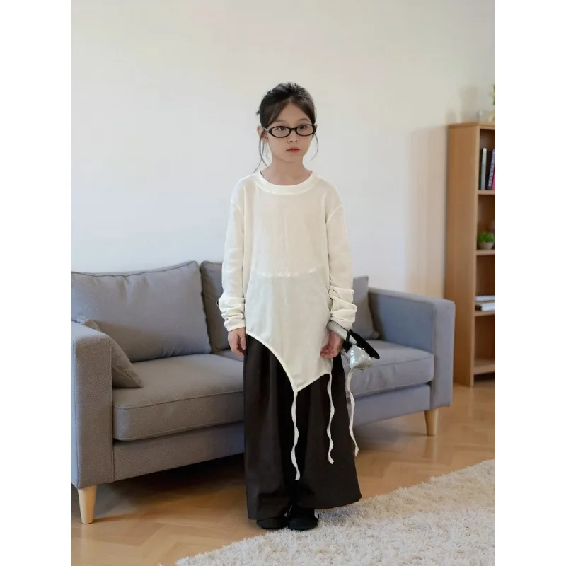 Girls Suit 2025 Autumn Long Sleeves Irregular Bottom White Shirt Grey Wide Leg Straight Pants Two-piece Set Children's Clothing
Girls Suit 2025 Autumn Long Sleeves Irregular Bottom White Shirt Grey Wide Leg Straight Pants Two-piece Set Children's Clothing
