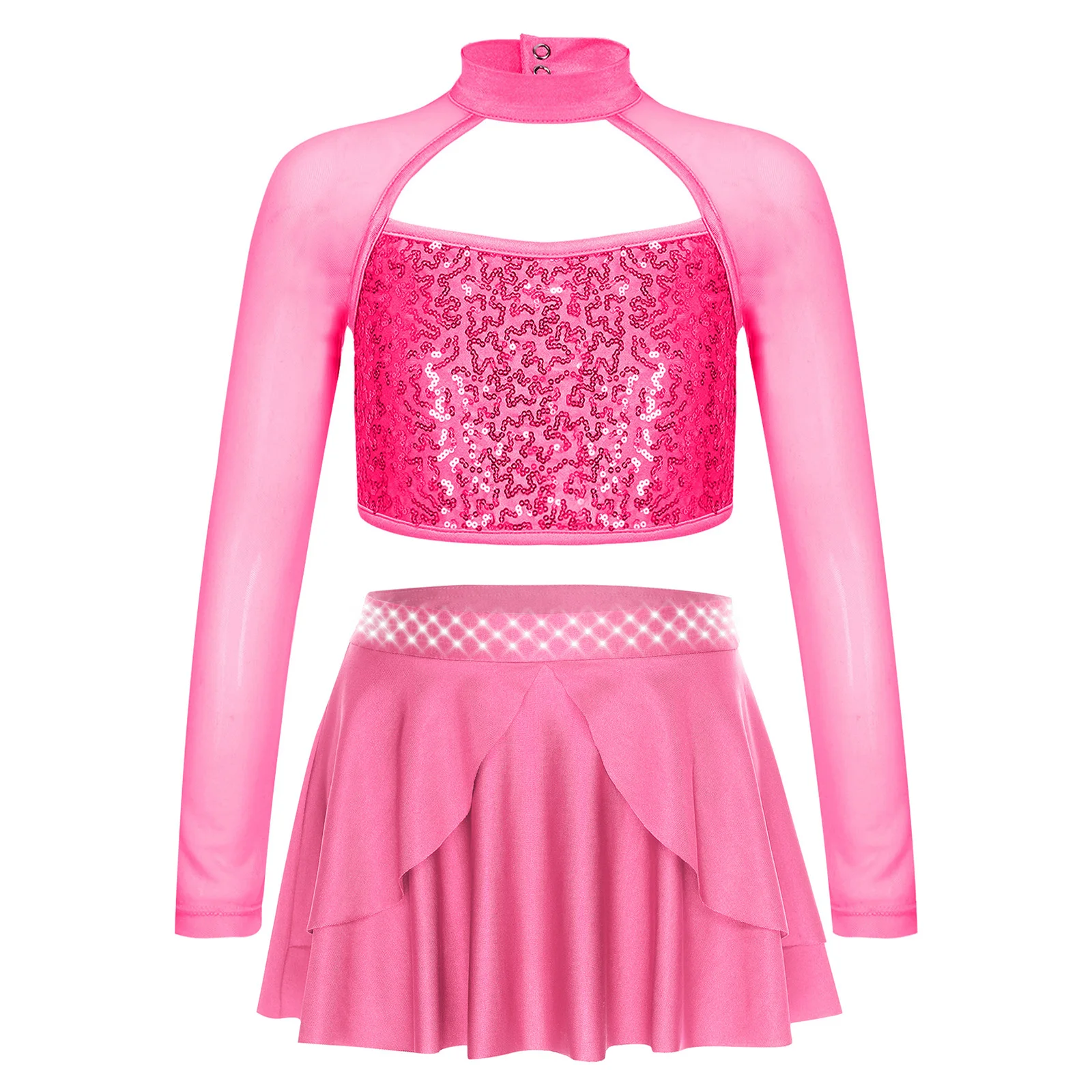 2Pcs Girls Latin Jazz Dance Costume Hip Hop Streetwear Long Sleeve Hollow Shiny Sequin Crop Top+Skirt with Built-in Briefs Set
2Pcs Girls Latin Jazz Dance Costume Hip Hop Streetwear Long Sleeve Hollow Shiny Sequin Crop Top+Skirt with Built-in Briefs Set