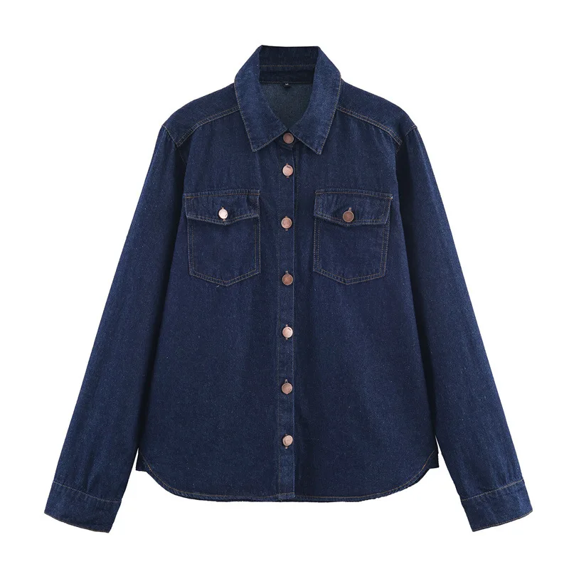 Джинсовая рубашка с карманами и лацканами, однобортная джинсовая рубашка
Джинсовая рубашка с карманами и лацканами, однобортная джинсовая рубашка