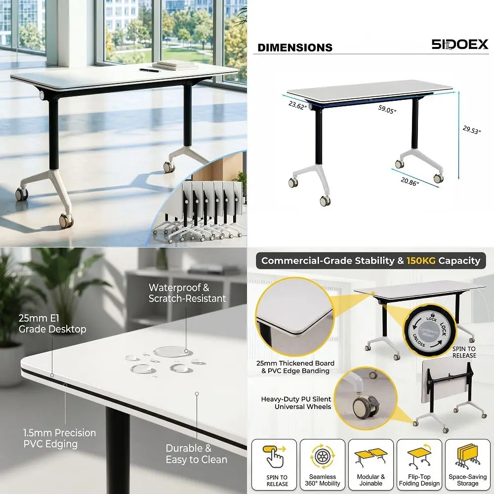 Folding Conference Table, Flip Top Mobile Training Table with Lockable Wheels, Modular Meeting Desk Stackable for Office Classr
Folding Conference Table, Flip Top Mobile Training Table with Lockable Wheels, Modular Meeting Desk Stackable for Office Classr